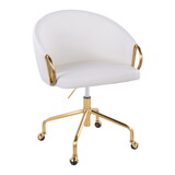 Claire Contemporary/Glam Task Chair in Gold Metal and White Faux Leather by LumiSource B202P223893