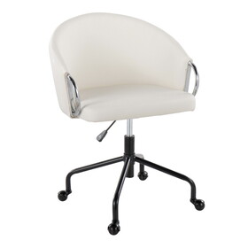 Claire Contemporary/Glam Task Chair in Black Metal and White Faux Leather with Silver Metal Accents by LumiSource B202P223895