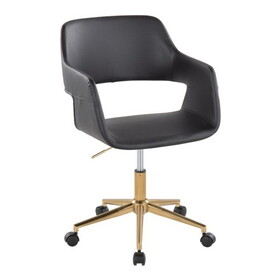 Margarite Contemporary Task Chair in Gold Metal and Black Faux Leather by LumiSource B202P223911