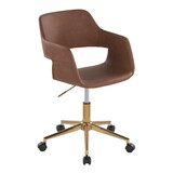 Margarite Contemporary Task Chair in Gold Metal and Brown Faux Leather by LumiSource B202P223912