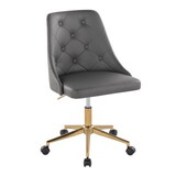 Marche Contemporary Swivel Task Chair with Casters in Gold Metal and Grey Faux Leather by LumiSource B202P223940