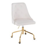 Marche Contemporary Adjustable Office Chair with Casters in Gold Metal and White Faux Leather by LumiSource B202P223943