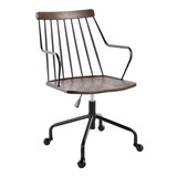 Preston Farmhouse Adjustable Office Chair in Black Metal and Walnut Wood by LumiSource B202P223951