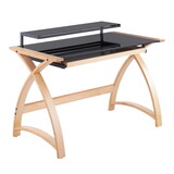 Bentley Mid-Century Modern Office Desk in Natural Wood and Black Glass by LumiSource B202P223957