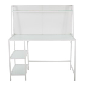 Geo Tier Contemporary Desk in White Metal and Frosted Glass by LumiSource B202P223965