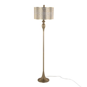 Ashland 63" Contemporary Metal Floor Lamp in Gold Metal with Laser Cut Metal and Off-White Linen Shade from Grandview Gallery by LumiSource B202P223987