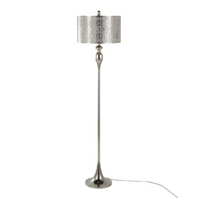 Ashland 63" Contemporary Metal Floor Lamp in Polished Nickel with Laser Cut Metal and White Linen Shade from Grandview Gallery by LumiSource B202P223988