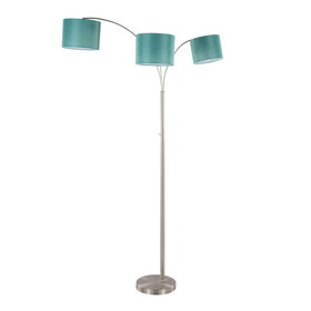 Willow Trio 84" Contemporary Metal Floor Lamp in Brushed Nickel and Turquoise Linen from Grandview Gallery by LumiSource B202P224000