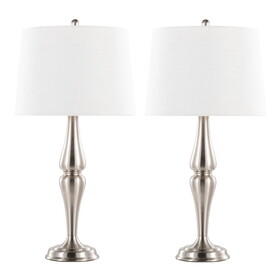 Sawyer 30" Contemporary Metal Table Lamp in Brushed Nickel and White Linen from Grandview Gallery by LumiSource - Set of 2 B202P224006