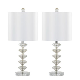 Diamond Stacked 23" Contemporary Crystal Table Lamp in Clear K9 Crystal with Off-White Silk-Like Shade and Chrome Metal Accents from Grandview Gallery by LumiSource - Set of 2 B202P224007