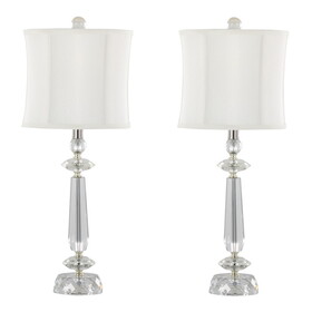 Karat 25.5" Contemporary Crystal Table Lamp in Clear K9 Crystal and Chrome Metal with White Linen Softback Shade from Grandview Gallery by LumiSource - Set of 2 B202P224010