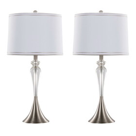 Ashland 28" Contemporary Crystal Table Lamp in Clear Crystal, Brushed Nickel and White Linen Shade with Silver Trim from Grandview Gallery by LumiSource - Set of 2 B202P224011