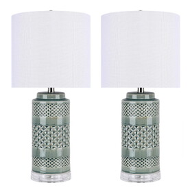 Casa 21" Contemporary Ceramic Table Lamp in Sage Green Crackle Ceramic, Polished Nickel, Clear Acrylic Base and White Linen Shade from Grandview Gallery by LumiSource - Set of 2 B202P224017