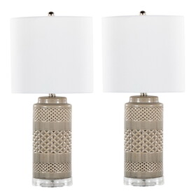 Casa 21" Contemporary Ceramic Table Lamp in Opal Gray Ceramic, Polished Nickel, Clear Acrylic Accents and White Linen Shade from Grandview Gallery by LumiSource - Set of 2 B202P224018