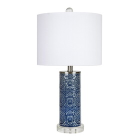 Spyro 23" Contemporary Table Lamp in Bijou Blue Ceramic with White Linen Shade and Clear K9 Crystal and Brushed Nickel Accents from Grandview Gallery by LumiSource B202P224021