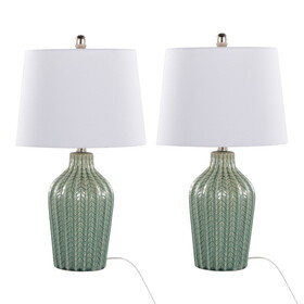 Rockwell 23" Contemporary Ceramic Table Lamp in Sage Crackle Ceramic, Polished Nickel and White Linen Shade from Grandview Gallery by LumiSource - Set of 2 B202P224023