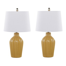 Rockwell 23" Contemporary Ceramic Table Lamp in Glossy Misted Yellow Ceramic, Polished Nickel and White Linen Shade from Grandview Gallery by LumiSource - Set of 2 B202P224025