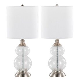 Belle 20" Contemporary Glass Accent Lamp in Clear Wrinkle Glass, Brushed Nickel and White Linen Shade from Grandview Gallery by LumiSource - Set of 2 B202P224027