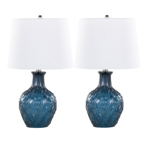 Gloria Round 20" Contemporary Glass Accent Lamp in Dark Moroccan Blue Glass, Chrome Metal and White Linen Shade from Grandview Gallery by LumiSource - Set of 2 B202P224029