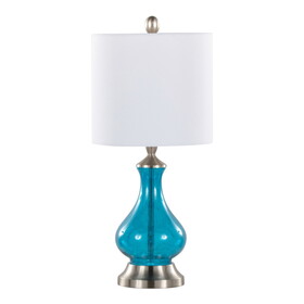 Jasmine 22" Contemporary Glass Accent Lamp in Clear Sapphire Blue Seeded Glass, Brushed Nickel and White Linen Shade from Grandview Gallery by LumiSource - Set of 2 B202P224032