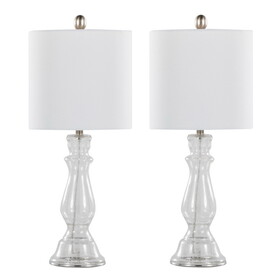 Bishop 24" Contemporary Glass Table Lamp in Clear Seeded Glass, Brushed Nickel and White Linen Shade from Grandview Gallery by LumiSource - Set of 2 B202P224033