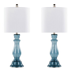 Bishop 25" Contemporary Glass Table Lamp in Clear Angel Blue Seeded Glass, Polished Nickel and White Linen Shade from Grandview Gallery by LumiSource - Set of 2 B202P224034