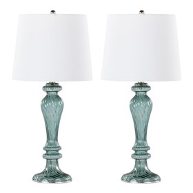 Windsor 25" Contemporary Glass Table Lamp in Clear Turquoise Glass with Off-White Linen Shade and Polished Nickel Accents from Grandview Gallery by LumiSource - Set of 2 B202P224035