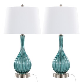 Jenny 27" Contemporary Glass Table Lamp in Clear Sapphire Blue Crackle Glass, Brushed Nickel and White Linen Shade from Grandview Gallery by LumiSource - Set of 2 B202P224036