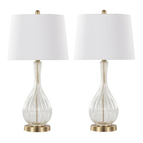 Jenny 27" Contemporary Glass Table Lamp in Clear Crackle Glass, Gold Metal and White Linen Shade from Grandview Gallery by LumiSource - Set of 2 B202P224037