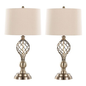 Linx Twist 29" Contemporary Metal Table Lamp in Antique Soft Brass and White Linen Shade from Grandview Gallery by LumiSource - Set of 2 B202P224046