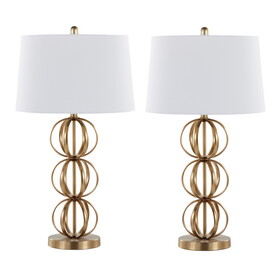 Linx 29" Contemporary Metal Table Lamp in Gold Metal and White Linen Shade from Grandview Gallery by LumiSource - Set of 2 B202P224047