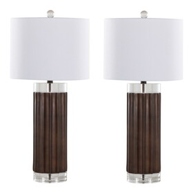 Cylinder Fluted 29.25" Contemporary Polyresin Table Lamp in Brown Lustre Polyresin, Clear K9 Crystal and White Linen Shade from Grandview Gallery by LumiSource - Set of 2 B202P224051