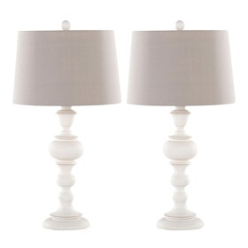 Morocco 30" Farmhouse Poly Table Lamp in Distressed Off-White Polyresin with Soft Grey Linen Shade from Grandview Gallery by LumiSource - Set of 2 B202P224056