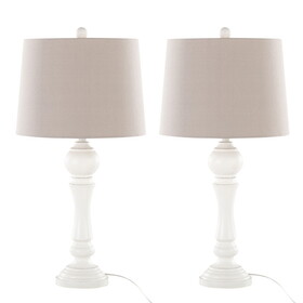 Winston 32" Farmhouse Poly Table Lamp in Distressed Off-White Poly with Light Grey Linen Shade from Grandview Gallery by LumiSource - Set of 2 B202P224060