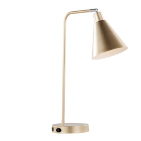 Pix 19" Contemporary Metal Task Lamp in Champagne Gold and White Metal with Built-in USB Port from Grandview Gallery by LumiSource B202P224061