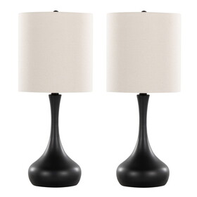 Genie 24" Contemporary Metal Table Lamp in Matte Black Metal with Oatmeal Linen Shade from Grandview Gallery by LumiSource - Set of 2 B202P224065