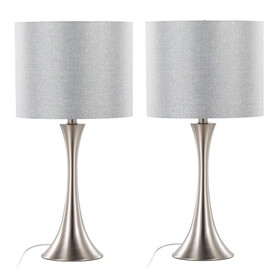 Lenuxe 24" Contemporary Metal Table Lamp in Brushed Nickel and Grey Sparkly Linen Shade with Silver Metallic Threading from Grandview Gallery by LumiSource - Set of 2 B202P224070