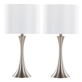 Lenuxe 24" Contemporary Metal Table Lamp in Brushed Nickel with White Semi-gloss Linen Shade from Grandview Gallery by LumiSource - Set of 2 B202P224072