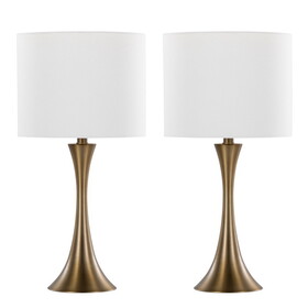 Lenuxe 24" Contemporary Metal Table Lamp in Matte Golden Bronze with Off-White Linen Shade from Grandview Gallery by LumiSource - Set of 2 B202P224073