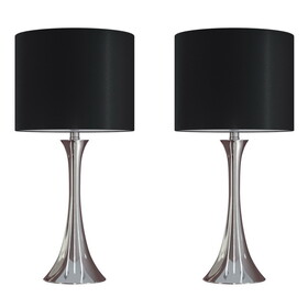 Lenuxe 24" Contemporary Metal Table Lamp in Polished Nickel with Black Silk-like Shade from Grandview Gallery by LumiSource - Set of 2 B202P224075