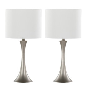 Lenuxe 24" Contemporary Metal Table Lamp in Frosted Silver Metal with Off-White Linen Shade from Grandview Gallery by LumiSource - Set of 2 B202P224077