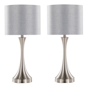 Lenuxe 25" Contemporary Metal Table Lamp in Brushed Nickel with Grey Linen Shade and Built-in USB Port from Grandview Gallery by LumiSource - Set of 2 B202P224078