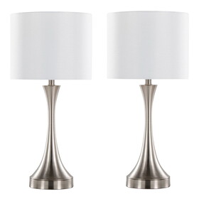 Lenuxe 25" Contemporary Metal Table Lamp in Brushed Nickel with White Linen Shade and Built-in USB Port from Grandview Gallery by LumiSource - Set of 2 B202P224079