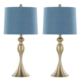 Ashland 27" Contemporary Metal Table Lamp in Gold Metal with Moroccan Blue Textured Slub Linen Shade from Grandview Gallery by LumiSource - Set of 2 B202P224081