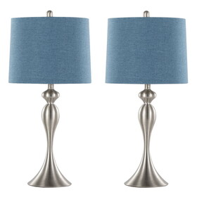 Ashland 27" Contemporary Metal Table Lamp in Brushed Nickel with Moroccan Blue Textured Slub Linen Shade from Grandview Gallery by LumiSource - Set of 2 B202P224083