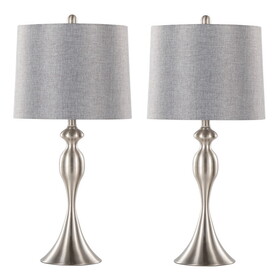 Ashland 27" Contemporary Metal Table Lamp in Brushed Nickel with Grey Textured Linen Shade from Grandview Gallery by LumiSource - Set of 2 B202P224084