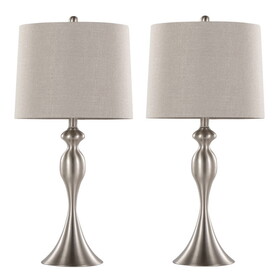 Ashland 27" Contemporary Metal Table Lamp in Brushed Nickel with Grey Textured Linen and Brushed Nickel Laser Cut Shade from Grandview Gallery by LumiSource - Set of 2 B202P224085