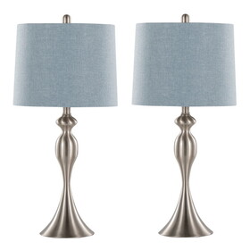 Ashland 27" Contemporary Metal Table Lamp in Brushed Nickel with Light Blue Linen Shade from Grandview Gallery by LumiSource - Set of 2 B202P224086