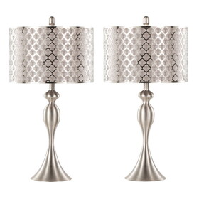 Ashland 27" Contemporary Metal Table Lamp in Brushed Nickel with Light Grey Linen and Brushed Nickel Laser Cut Shade from Grandview Gallery by LumiSource - Set of 2 B202P224088