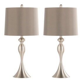 Ashland 27" Contemporary Metal Table Lamp in Brushed Nickel with Taupe Satin Shade from Grandview Gallery by LumiSource - Set of 2 B202P224089